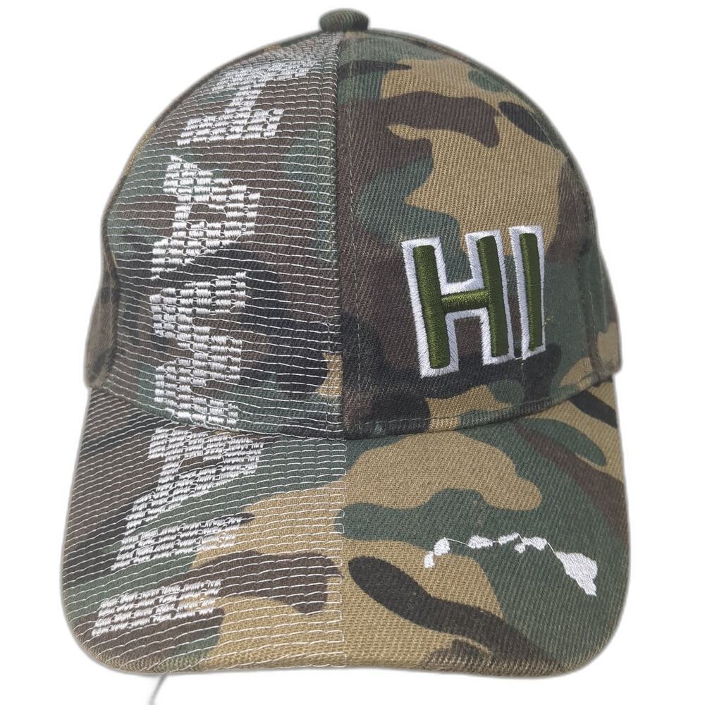 Island Crew Hawaii Camouflage Mesh Baseball Hat Green Brown Strapback Cap